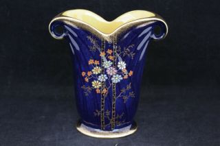 Cobalt Blue & Gold Crown Devon Fieldings Art Deco Vase With Enamel Florals