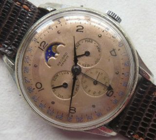 Record Datofix Triple Date & Moon Phase Mens Wristwatch Nickel Chromiun Case