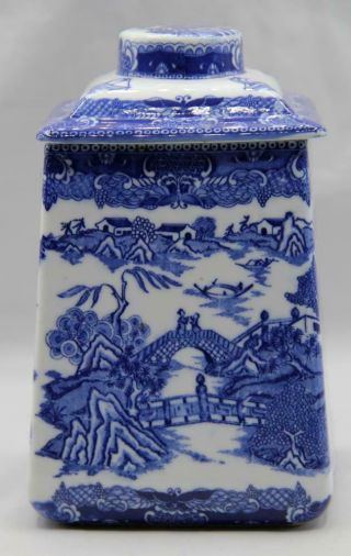 Vintage Blue Willow Tea Caddy Canister Ringtons Limited Tea Merchants W Cover