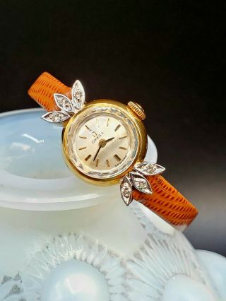 Vintage Ladies Omega Art Deco 18k Solid Gold & 6 Diamond 1950s Watch " 4x Signed "