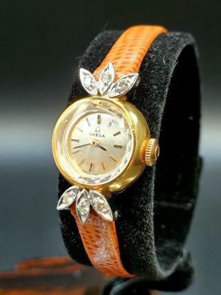 Vintage Ladies OMEGA Art Deco 18K SOLID GOLD & 6 DIAMOND 1950s Watch 