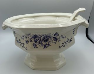 Vintage Henry Ford Museum Clinton Inn Iroquois Soup Tureen And Ladle No Lid Blue