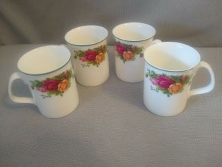 4 Royal Albert 1962 Old Country Roses Coffee Cups Green Trim 4 " Tall