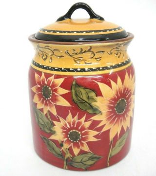 Pier 1 Sunflower Canister Cookie Jar W Lid Gold And Red 7 "