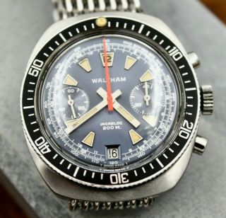 Impressive Waltham Vintage Valjoux Divers Chronograph Watch W/ Date - Serviced