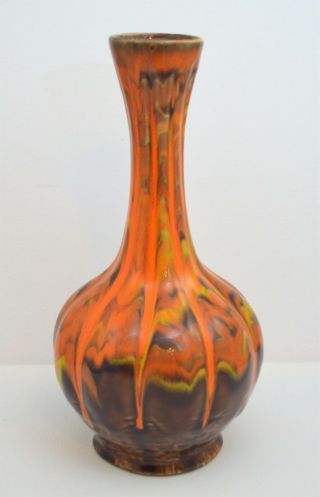 Vintage Orange Brown Drip Glaze Ceramic Art Pottery Vase