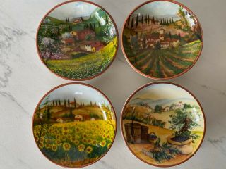 Set Of 4 Berry/dipping Bowls Hand Made In Portugal Cmg Country Wine Scenes