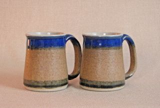 Potterybydave - Set Of 2 - Tapered Mugs In A Blue And Gold Landscape Design