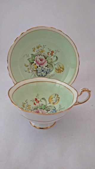 Hp Paragon Pale / Green X 13 / 3 Rose & Florals W/ Foliage Cup & Saucer Set