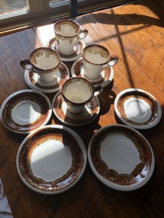 Pfaltzgraff Country Casual White Brown Drip Glaze Coffee Mug 4cups,  6 Saucers,  2