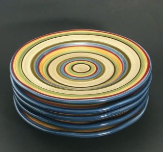 Tabletops Gallery Los Colores Hand Painted Salad Plates Striped 8 " (set Of 6)