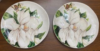 Pier 1 Magnolia Salad Plates Creamy White Floral Set Of 2 Euc