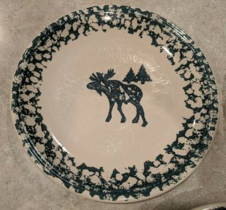 Set of 3 Tienshan Folk Craft Moose,  Elk,  Wolf.  Dinner Plates Green 2