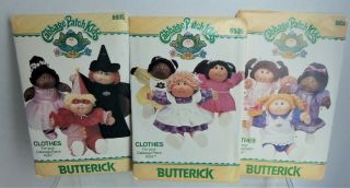 3 Coleco Cabbage Patch Kids Butterick Patterns,  Uncut,  6509,  6934,  6935,  Girls