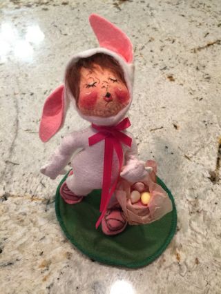 Annalee Easter Doll Girl With Eggs Basket Bunny Suit - 1995 Pink Closed Eyes