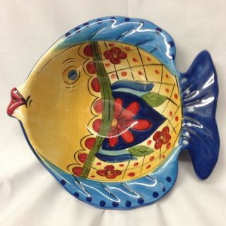 Tabletops Unlimited Espana Toluca Sculpted Fish Bowl 8 1/4 " Red Blue Yellow