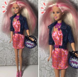 Barbie Pink Animal Print Dress & Jean Jacket Outfit Clothes