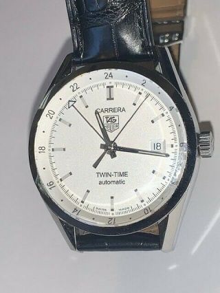 Tag Heuer Carrera Twin Time Auto 39mm Steel Mens Watch Date Gmt Wv2116