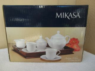 Mikasa Antique White 3 - Pc Tea Set,  Teapot,  Creamer And Sugar Bowl