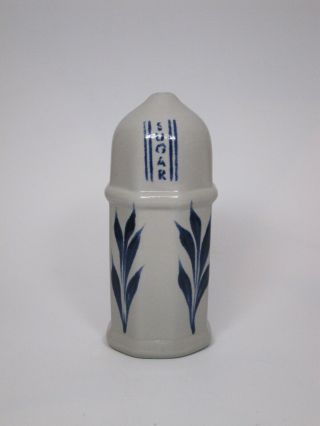 Vintage Stoneware Sugar Shaker Pourer Blue Leaf Plant Design Arts N Crafts