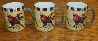 Lenox Winter Greetings Everyday Cardinal Coffee Mugs/cups Set Of 3 Green