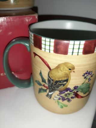LENOX Set 6 Coffee Tea MUGS Winter Greetings BIRDS Cardinal GoldFinch Nuthatch 3