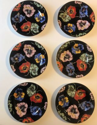Fitz And Floyd Salad Plates Set Of 6 " Pansies " Edition 443