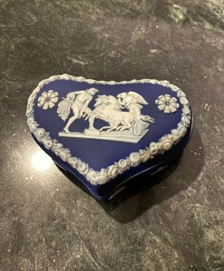Lovely C.  1910 Wedgwood Cobalt Blue Jasperware Trinket Jewelry Box Lidded Heart