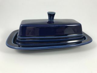 Homer Laughlin Hlc Fiesta Ware " Cobalt Blue " 1/4 Lb Butter Dish & Lid - Usa