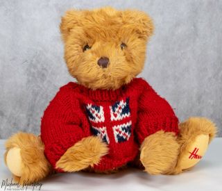 Harrods Nightsbridge Teddy Bear Union Jack Flag Red Sweater British Stuffed Toy