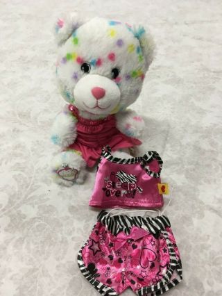 Build - A - Bear Smallfrys Buddies Mini Pastel Confetti White Bear Two Pink Outfits