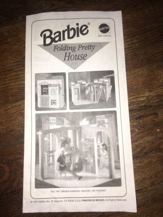 1996 Barbie Doll Folding Pretty House Instructions Replacement Part