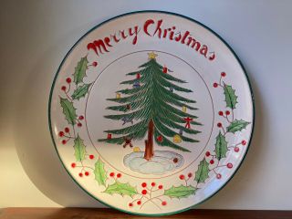Vintage Saks Fifth Avenue Italy Christmas Art Pottery Plate Hand Painted
