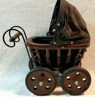 Baby Doll Carriage Stroller Buggy Wood Metal Fabric Victorian Style 10 " X11 " X6 "