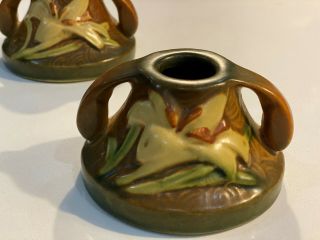 Vintage Roseville Candlestick Holders (pair) Zephyr Lily Brown/yellow