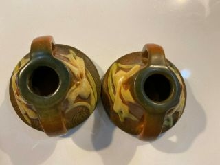vintage ROSEVILLE candlestick holders (pair) Zephyr Lily brown/yellow 3