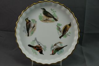 Louis Lourioux Le Faune Quiche Porcelain Dish France Birds Gold Trim