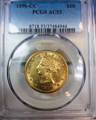 1890 - Cc Carson City Rare Gold Us $10 Liberty Head Eagle Pcgs Au - 53 Lustrous