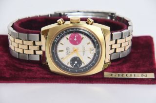 Mens Gruen Precision Chronograph 17j Tachymeter Date Valjoux Wristwatch