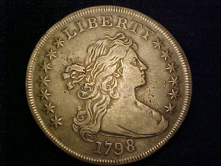 1798 Draped Bust Silver Dollar; Heraldic Eagle; Pointed 9; Very Fine