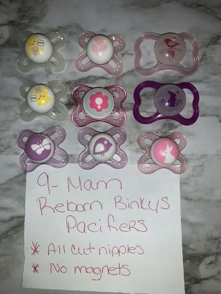 9 Mam Brand Reborn Baby Doll Binky Binkies Pacifiers Cut Nipples 4 Magnets