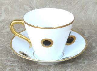 Bernardaud Ithaque O Gagnere Gold Limoges Porcelain Tea Coffee Cup & Saucer