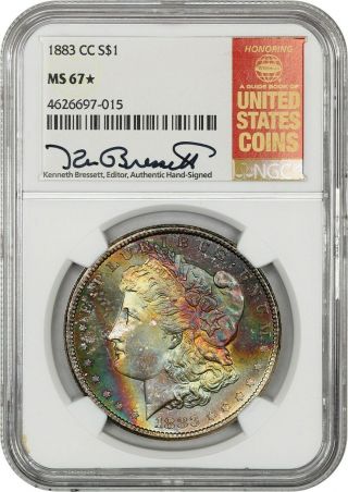 1883 - Cc $1 Ngc Ms67 - Morgan Silver Dollar - Rainbow Toning