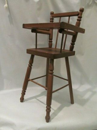 18 Inch Stained Wooden Doll Or Bear High Chair Highchair