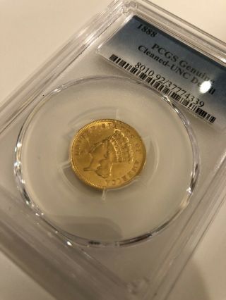 1888 $3 Gold Indian Princess Head,  Pcgs Unc - Detail Cleaned