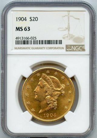 1904 $20 Liberty Head Gold Coin Double Eagle Ngc Ms 63
