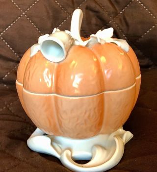 Mottahedeh Vista Alegre Porcelain Pumpkin Covered Soup Bowl Thanksgiving Hallowe 2