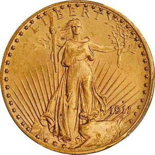 1911 - D $20 Saint Gaudens Gold Double Eagle Pcgs Ms65 - On