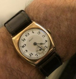Vintage 9ct Gold Rolex Cushion Trench Watch In Order Keeps Tim
