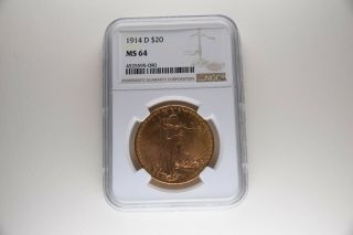 1914 - D Saint Gaudens Double Eagle $20 Gold Coin,  Ngc Ms64